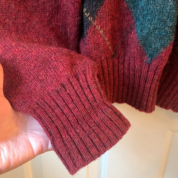 Vintage Nordic Knitted Wool argyle Crewneck Sweater Medium FLAW coastal grandma - Picture 2 of 9